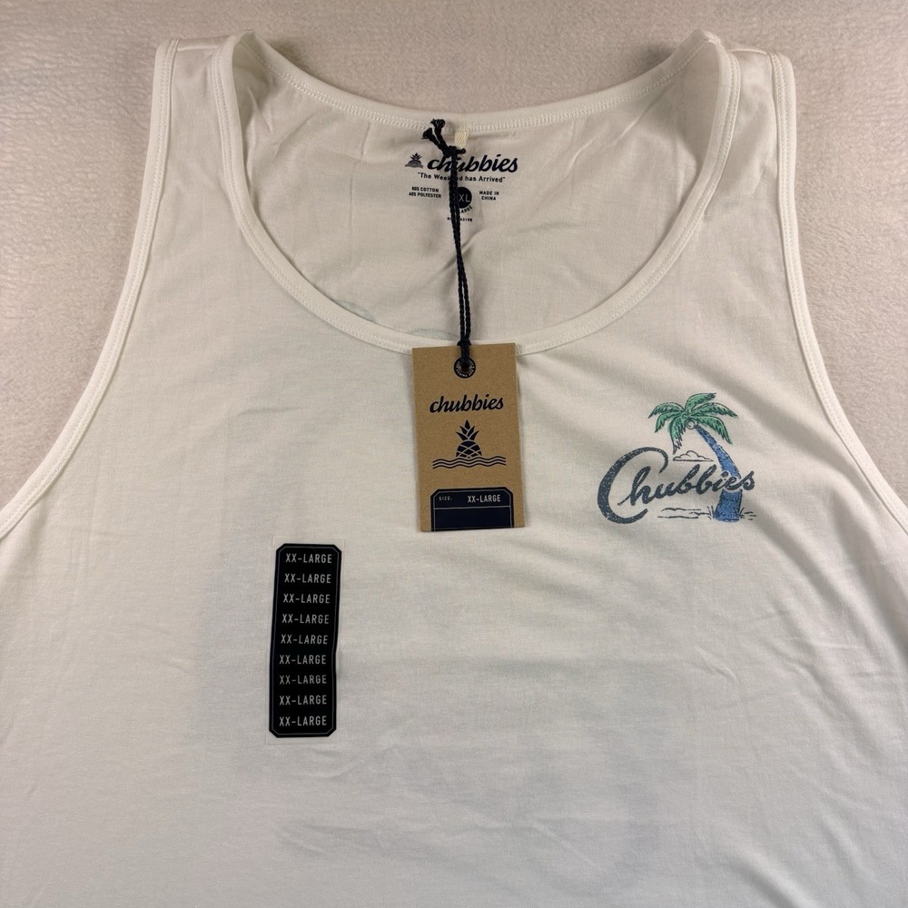 Chubbies Mens XXL White Graphic Tank Top Tiger Hammock Tropical Palm Tree 2XL